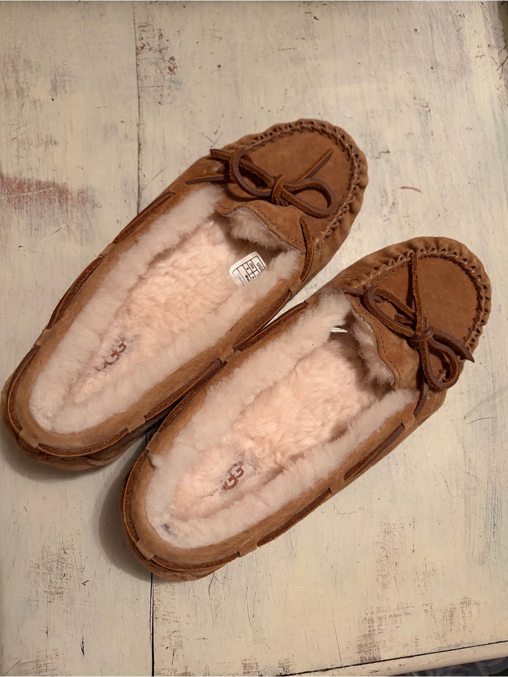 UGG Chestnut Suede Moccasin Slippers with Plush Lining